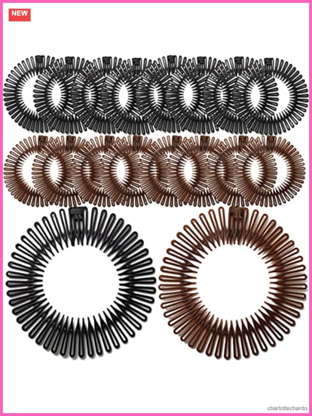 20 Pack Flexible Plastic Circle Comb Headbands Hair Wrap Holders Sports Shower